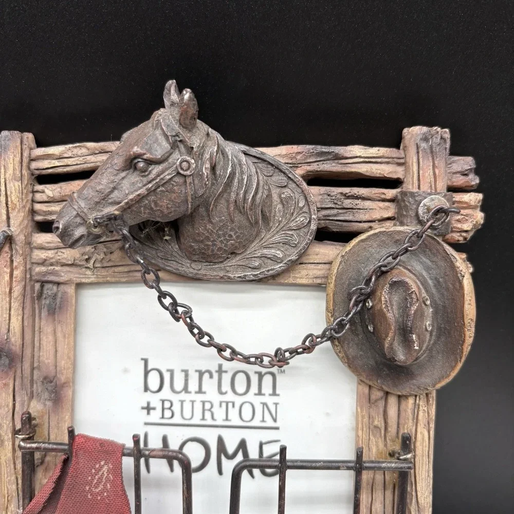burton + BURTON Western Cowboy Horse Hat Rustic 4x6 Picture Frame 2006 Decor